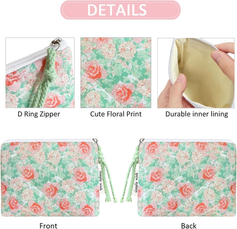 Modacarry Store Cotton Quilted Floral Coin Purse Digital Camera Pouch with Cute Prints Zipper for Women Girls (WILD ROSE) - Image 4